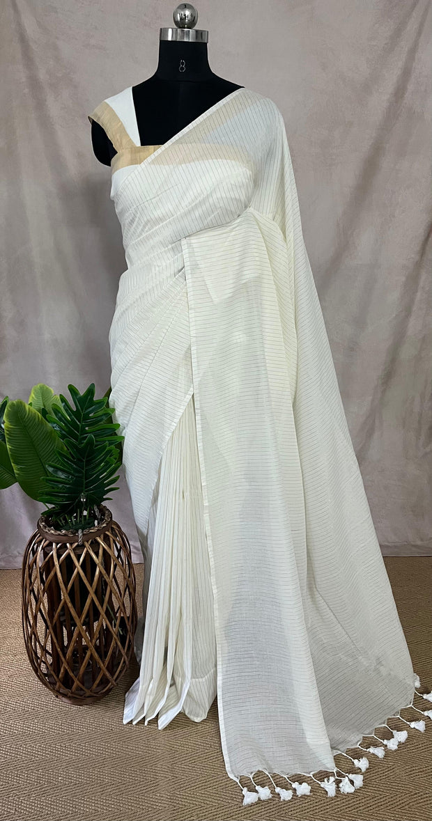 Mulcotton saree with gold stripes