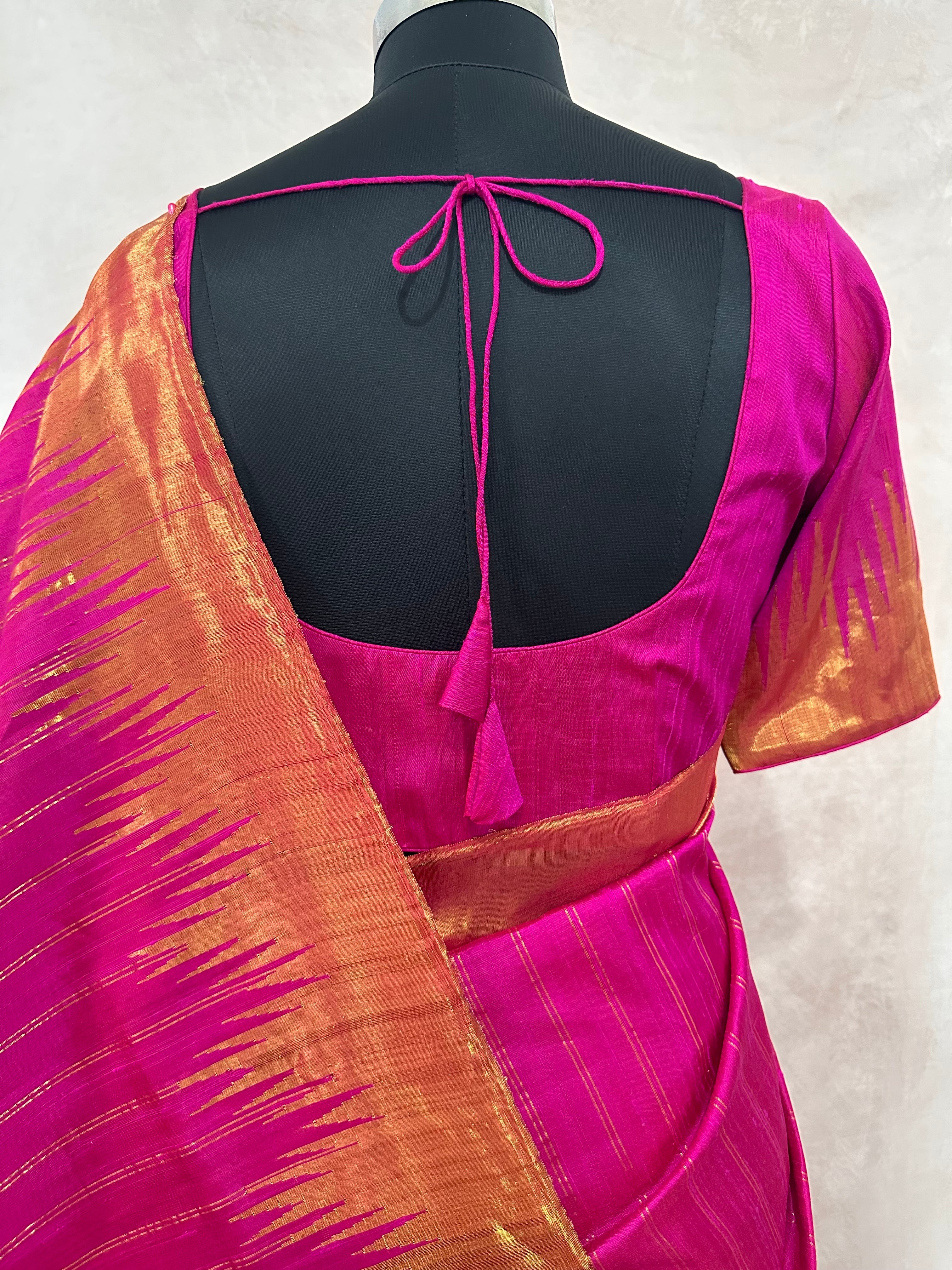 Handloom gadwal pure silk saree with tissue border and stitched blouse
