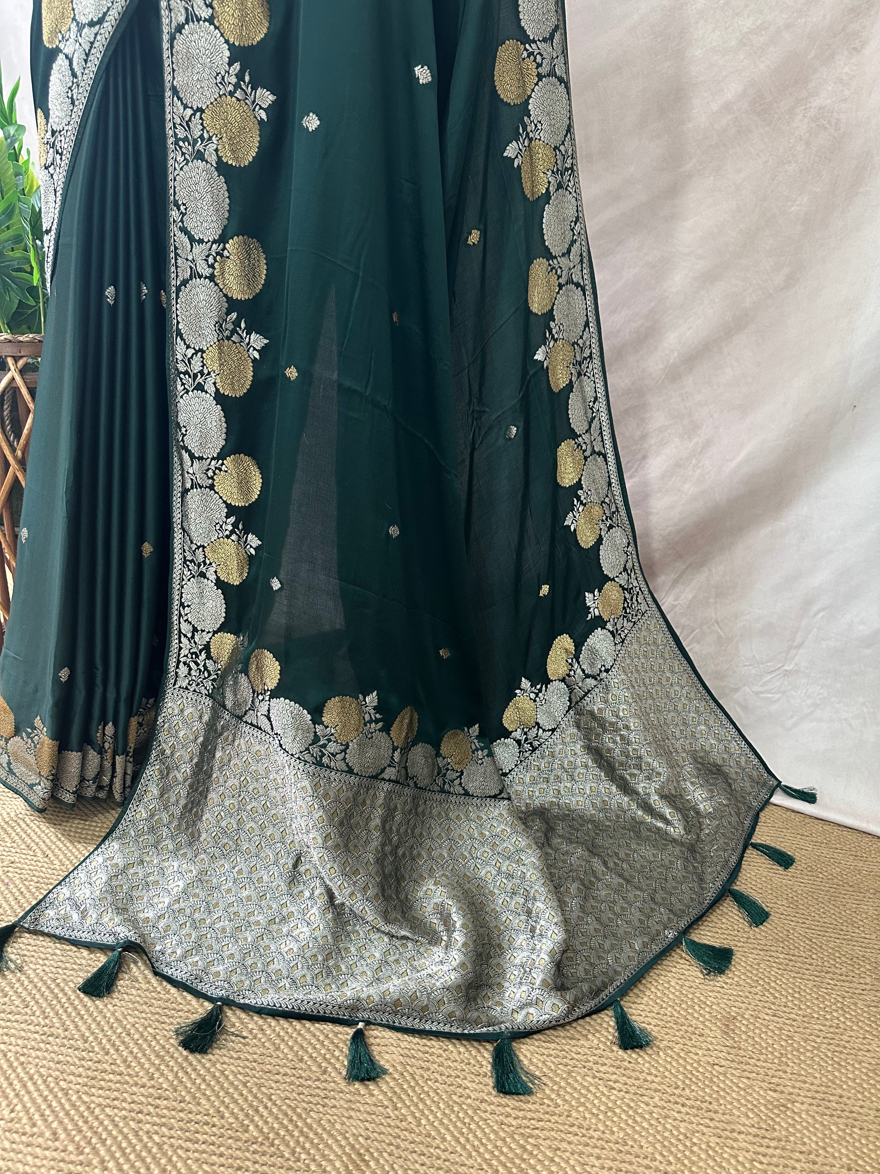 Silk crepe georgette saree with stitched blouse