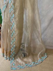 Beige organza saree with Stiched blouse
