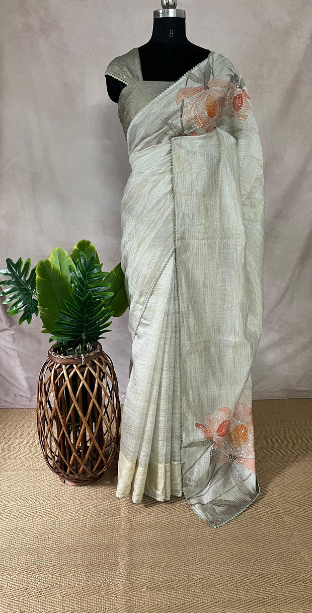 Light green Sequins designer saree, with BP