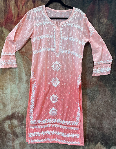 Peach ombre chikankari cotton kurti