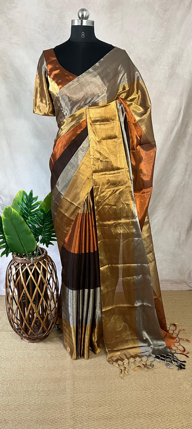 Tissue chanderi silk saree with stitched blouse
