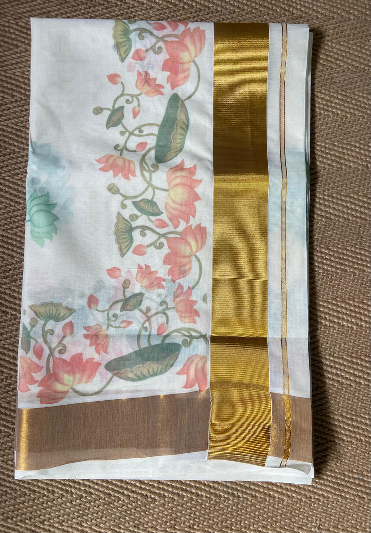 Cotton floral digital printed set saree