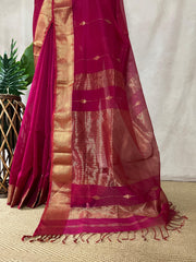 Pure Pink Maheshwari silk saree with stitched blouse