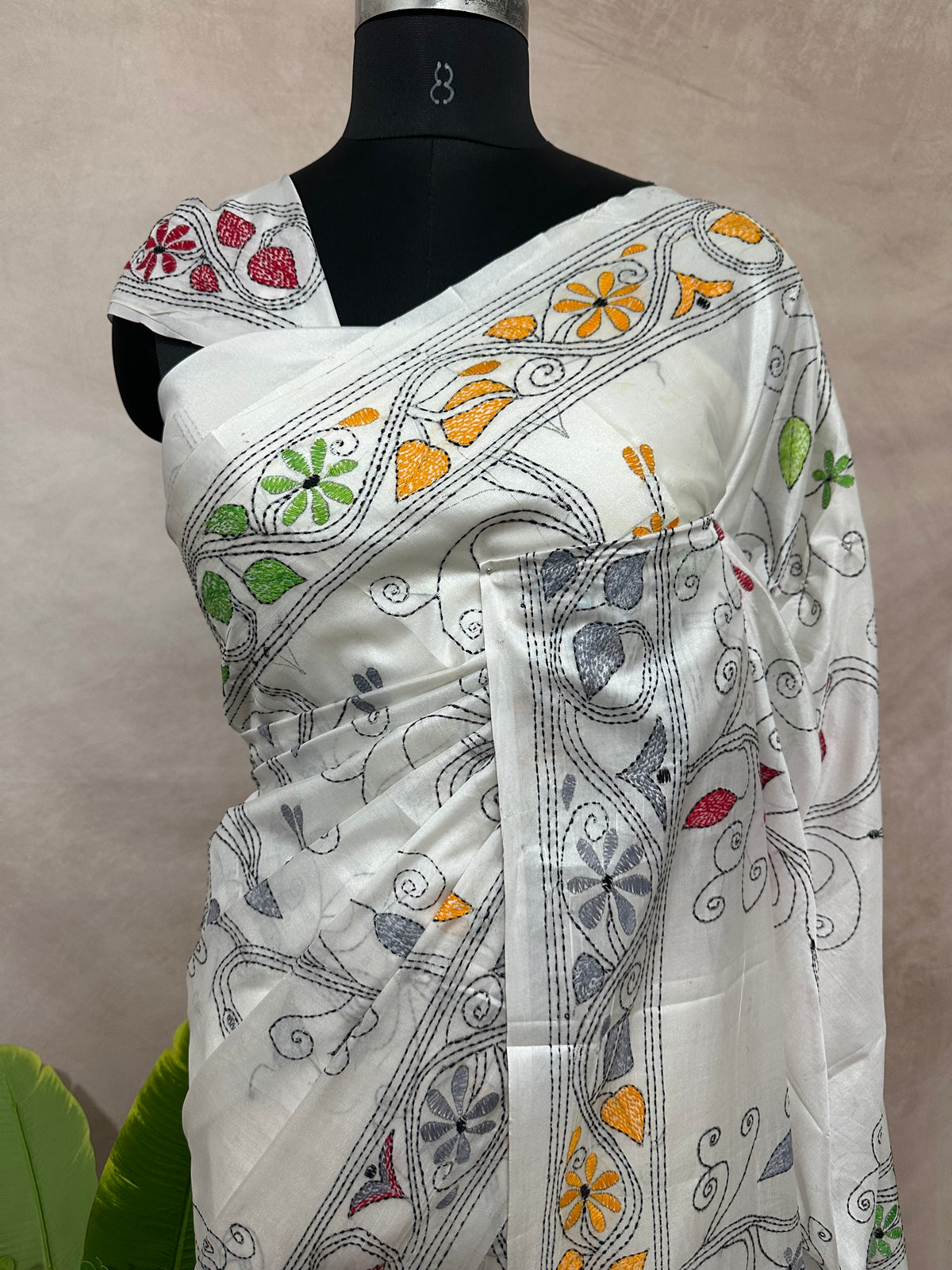 Bangalore silk saree with kantha work, No BP