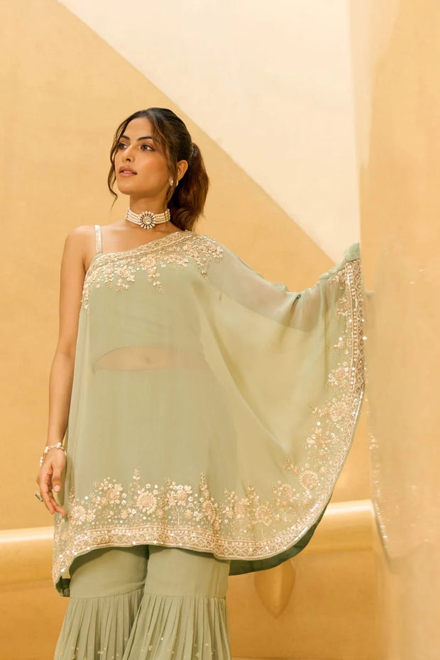 Light green Ghararah with off shoulder top