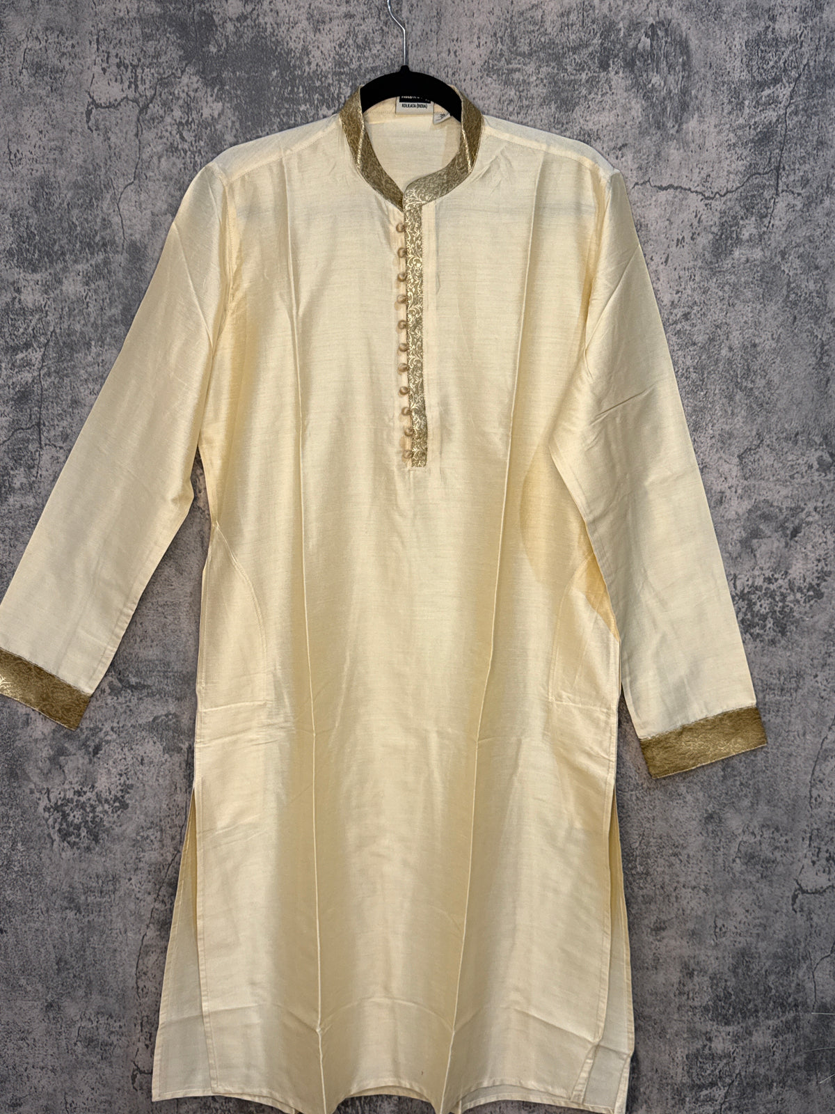 Cream color silk cotton kurta