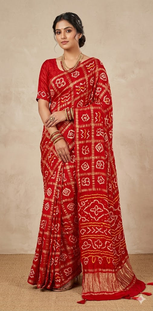 Pure gharchola Gajji silk saree with stitched blouse