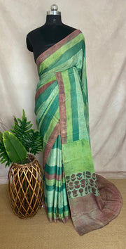 Nashpal Tussar by modal silk saree with hand block print with natural dye, with BP