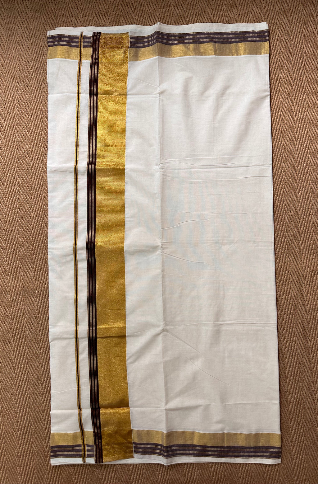 Brown and gold border set saree