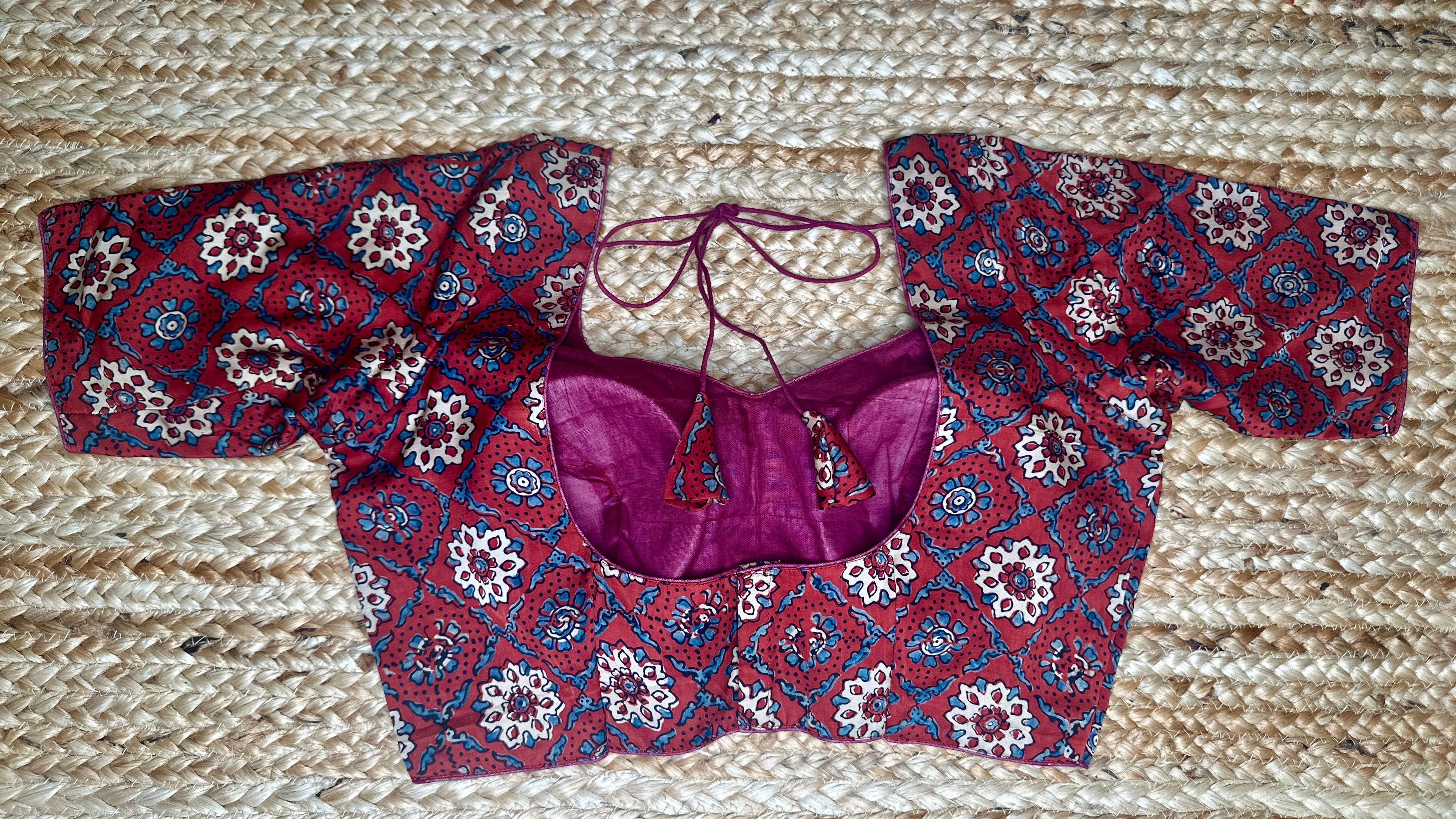 Short-sleeve Ajrakh blouse