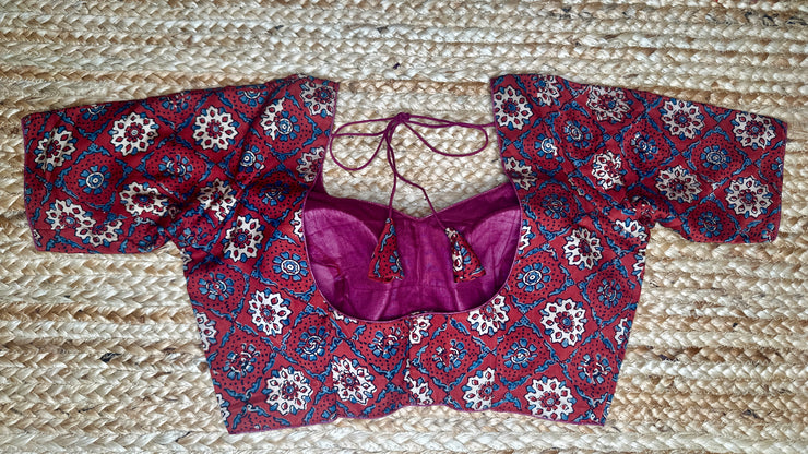 Short-sleeve Ajrakh blouse