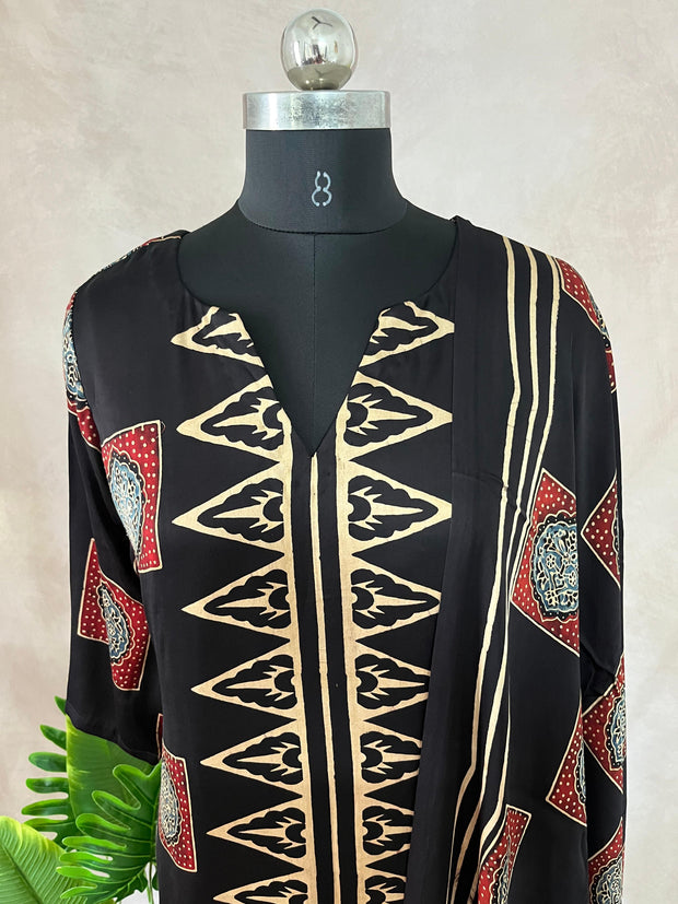 Modal silk kurti with Ajrakh hand block print