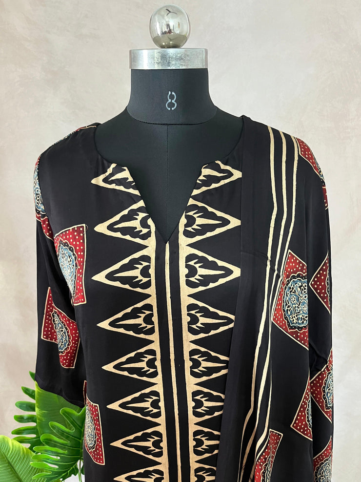 Modal silk kurti with Ajrakh hand block print