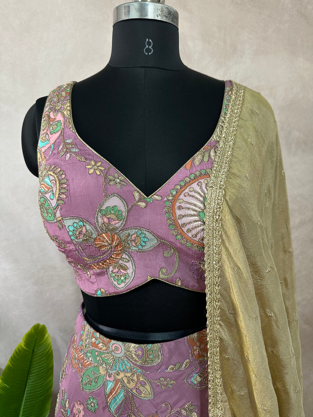 Lilac crepe tissue lehanga