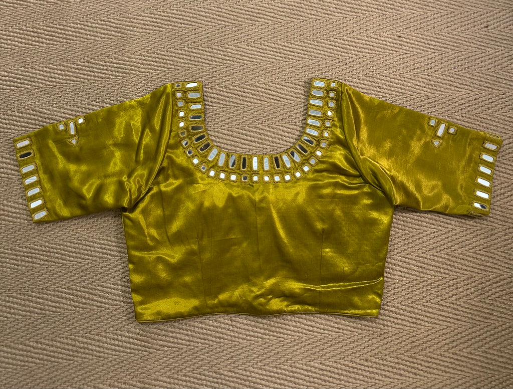 Yellow modal silk blouse with mirror work