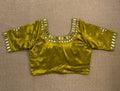 Yellow modal silk blouse with mirror work