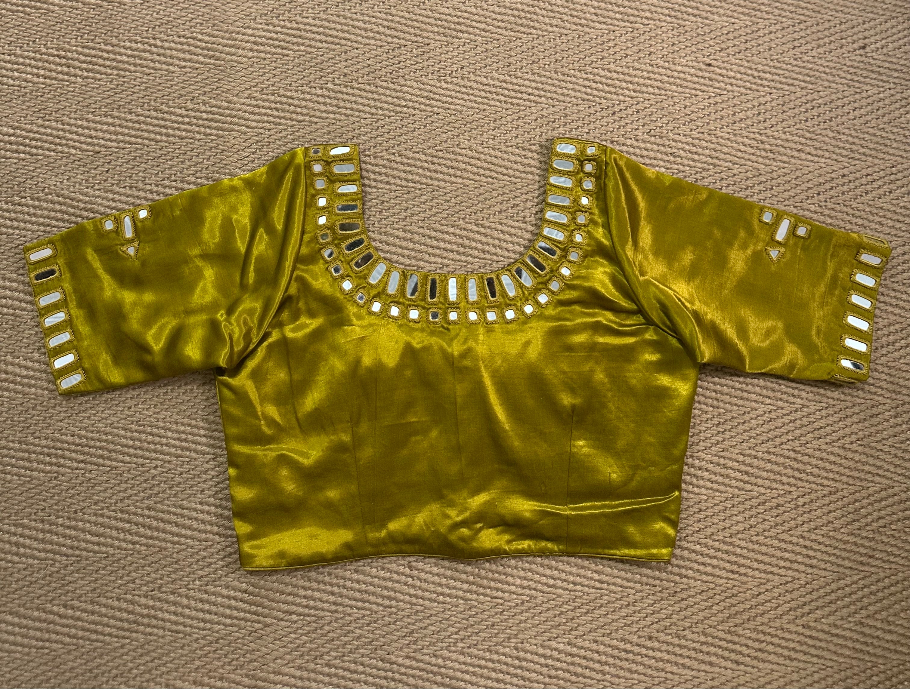 Yellow modal silk blouse with mirror work
