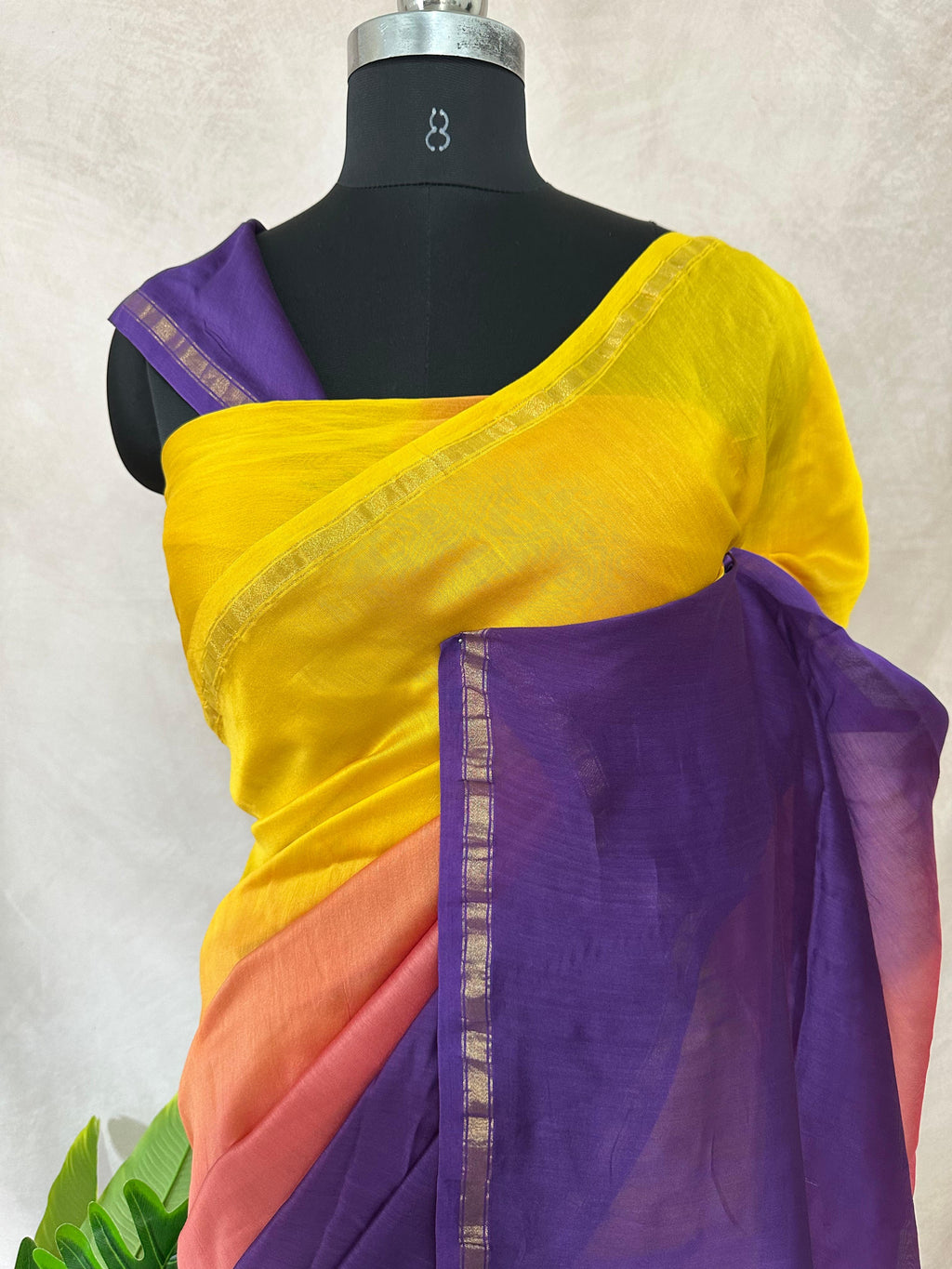Chanderi cotton silk multi shaded saree, with BP