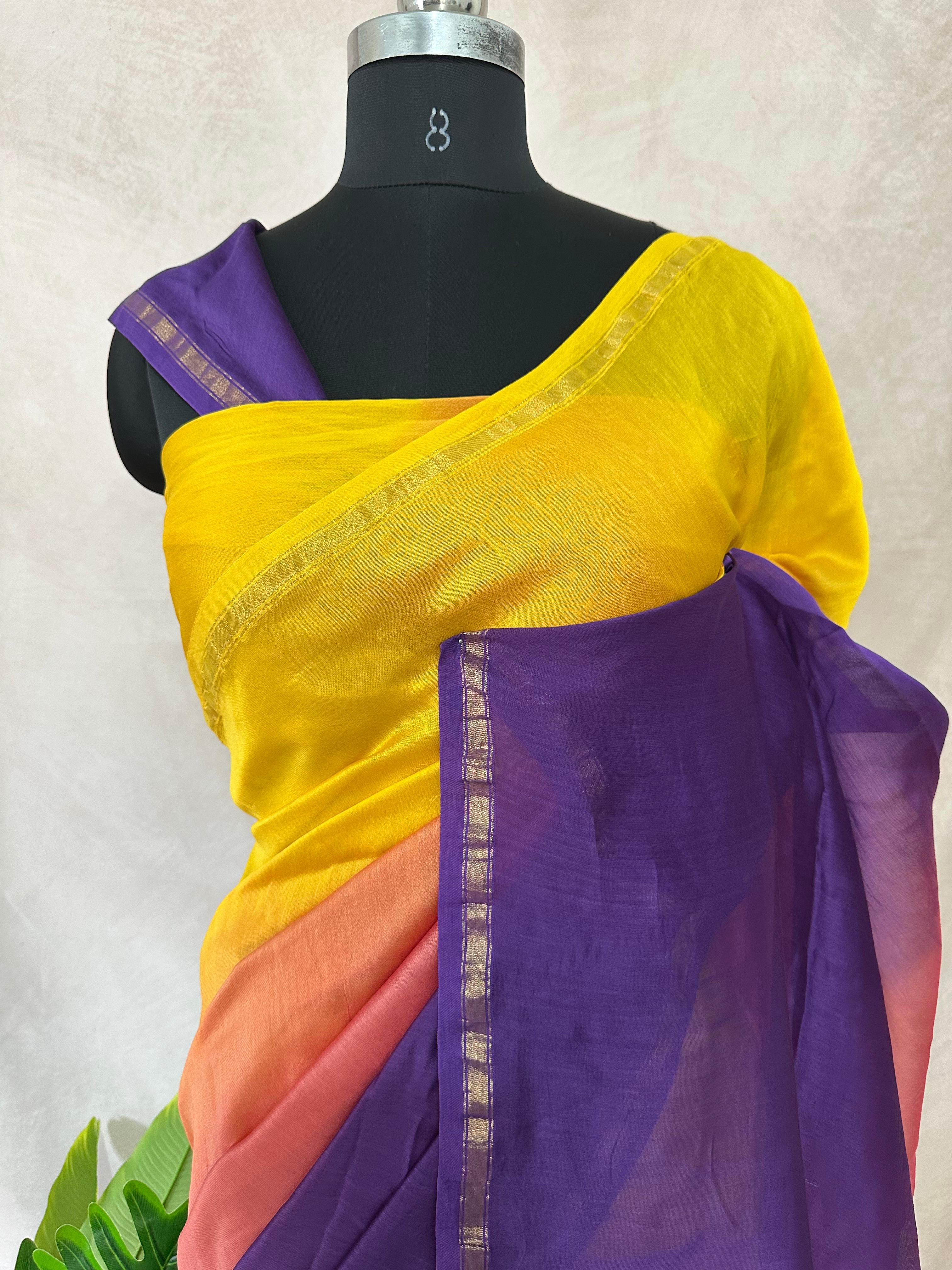 Chanderi cotton silk multi shaded saree, with BP