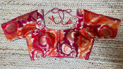 Red and orange brocade banarsi blouse