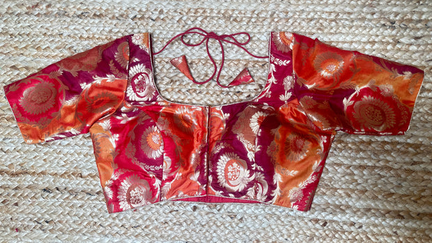 Red and orange brocade banarsi blouse