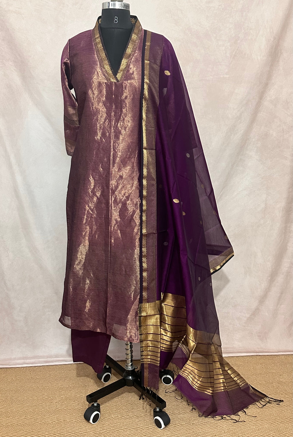 Maheshwari tissue cotton kurti with bottom and dupatta