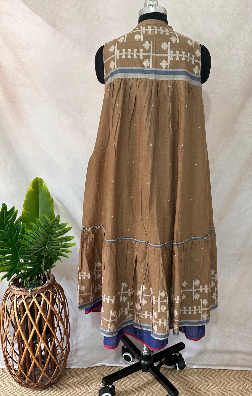 Blue pure cotton jamdani dress with long shrugg