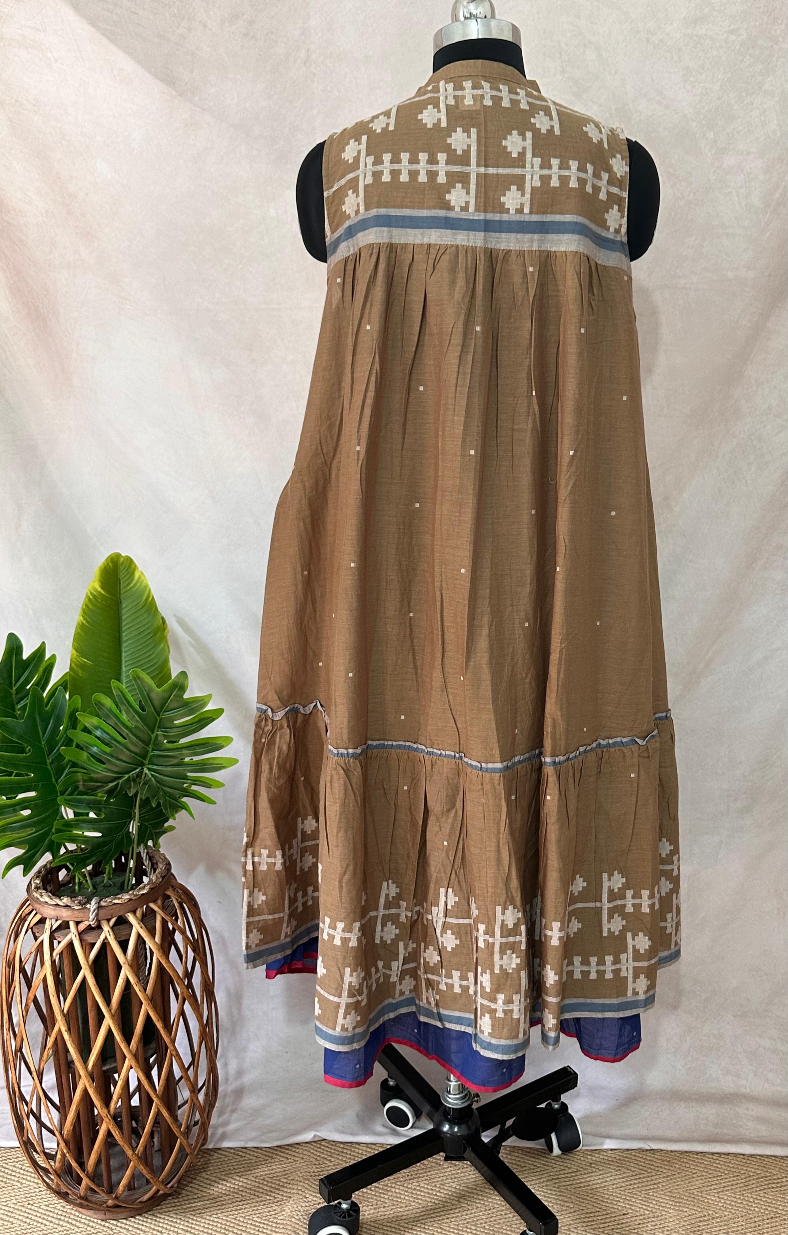 Blue pure cotton jamdani dress with long shrugg