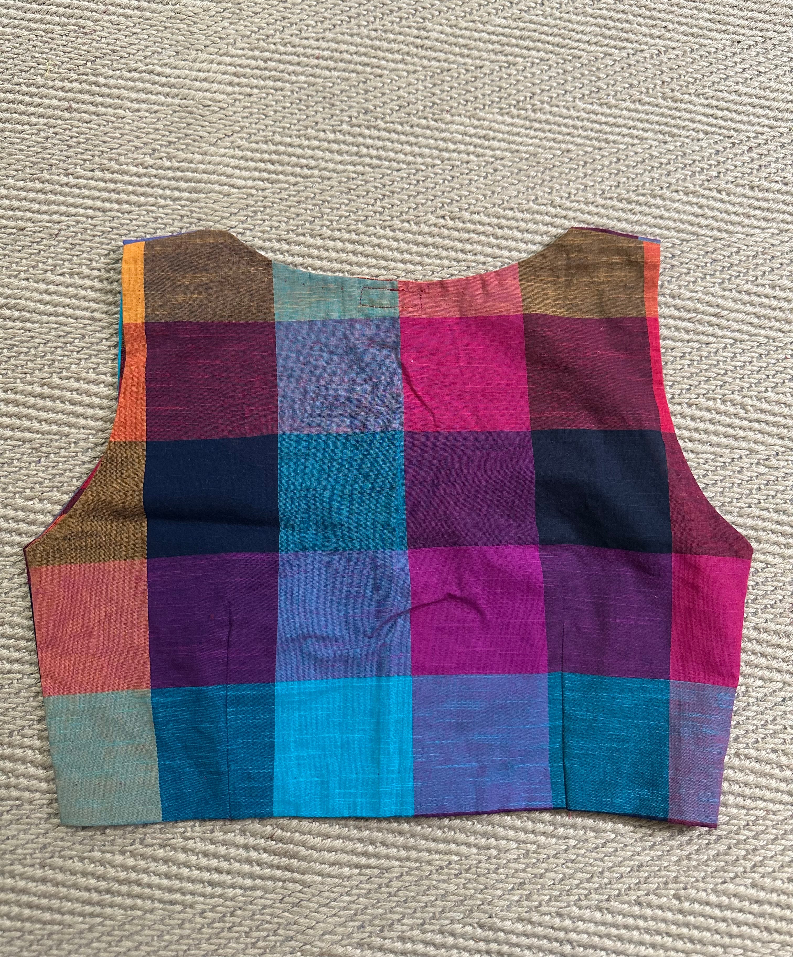 Madrass kattam sleeveless cotton blouse, front open