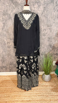 Pure organza top with flared crepe palazzo bottom