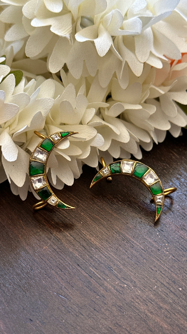 Green and White kundan stone ear cuff