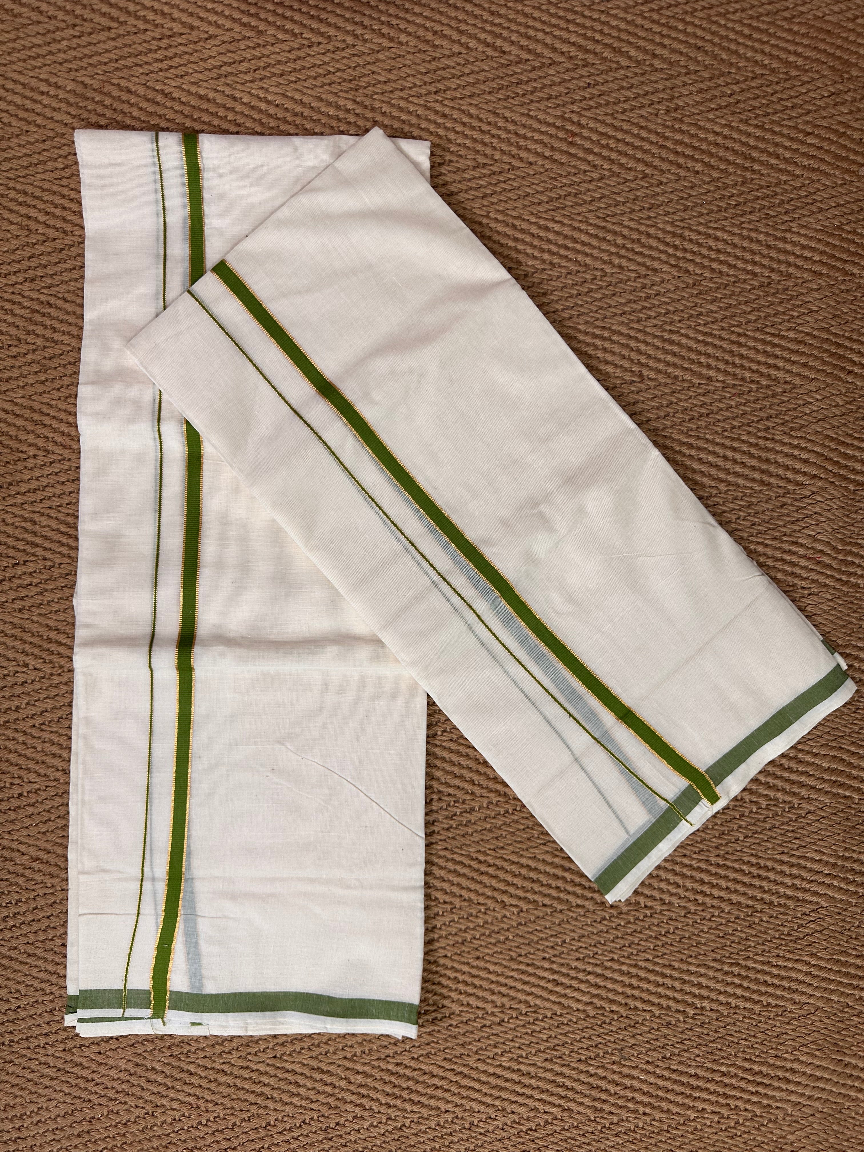 Olive green puliyilakkara set mundu