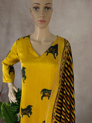 Modal silk kurti with Ajrakh hand block print