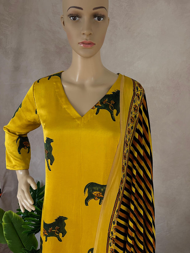Modal silk kurti with Ajrakh hand block print