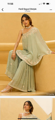 Light green Ghararah with off shoulder top