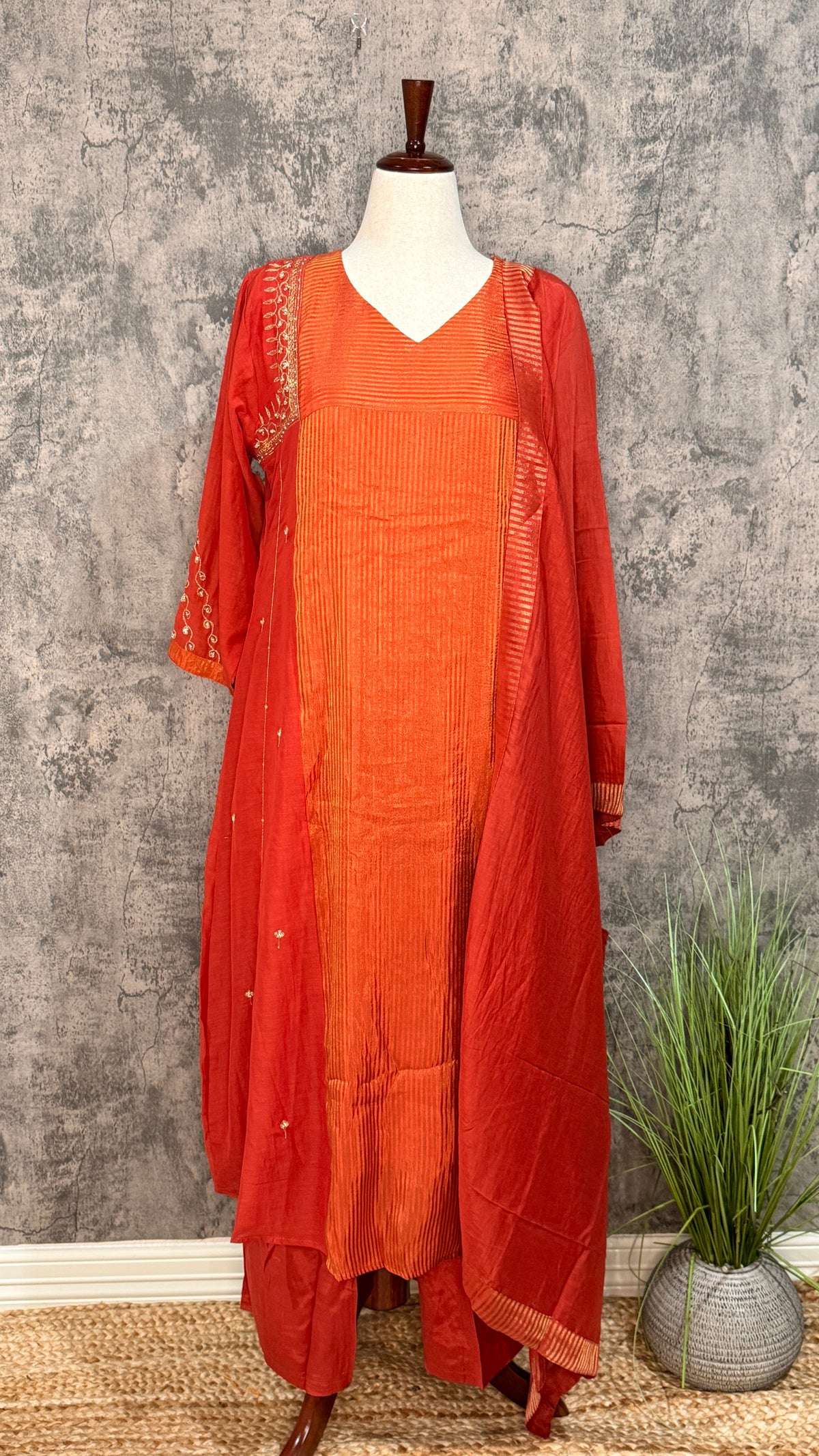 Orange tissue chanderi silk kurti set