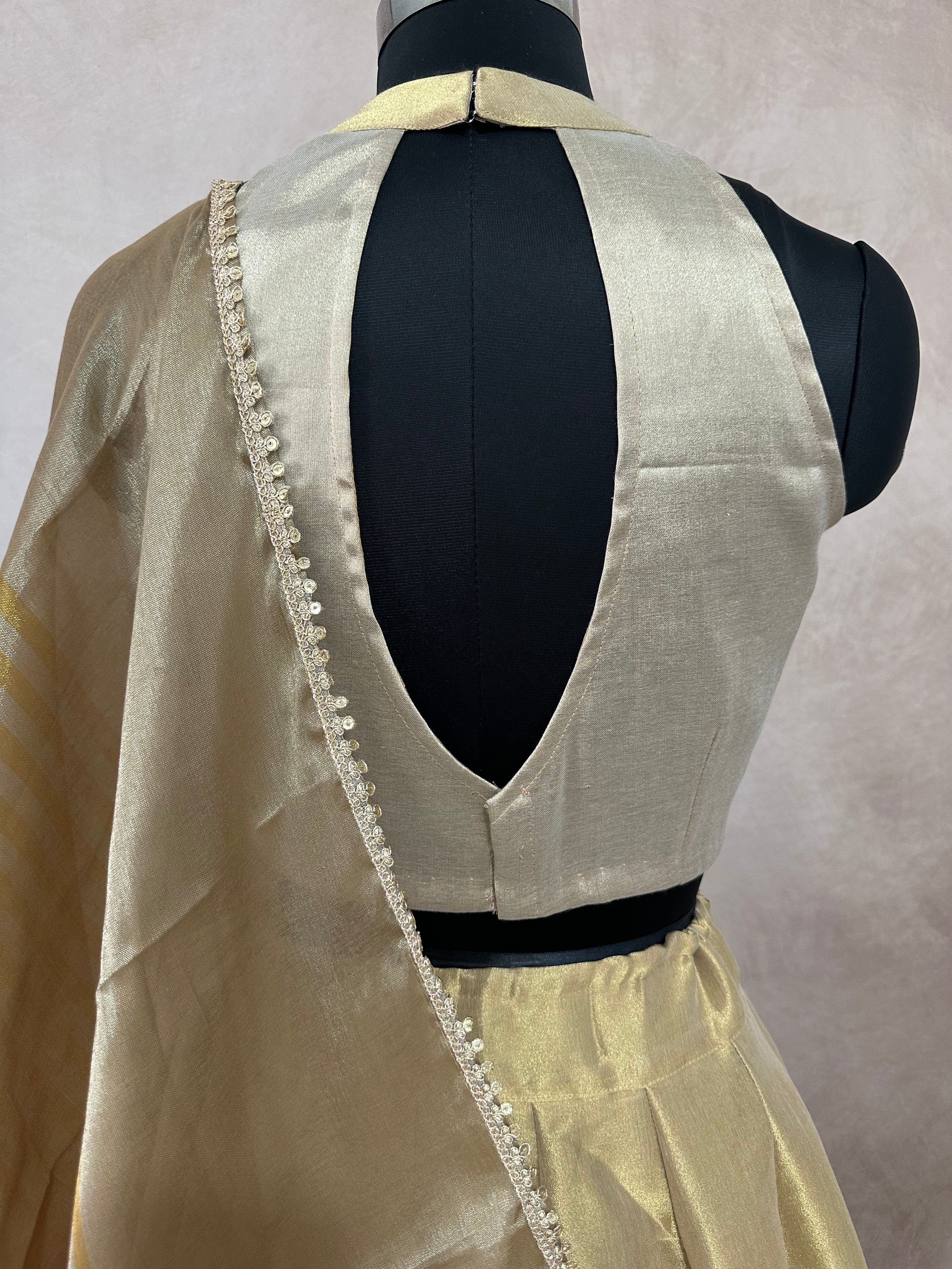 Cotton tissue 8m flare skirt, blouse and dupatta