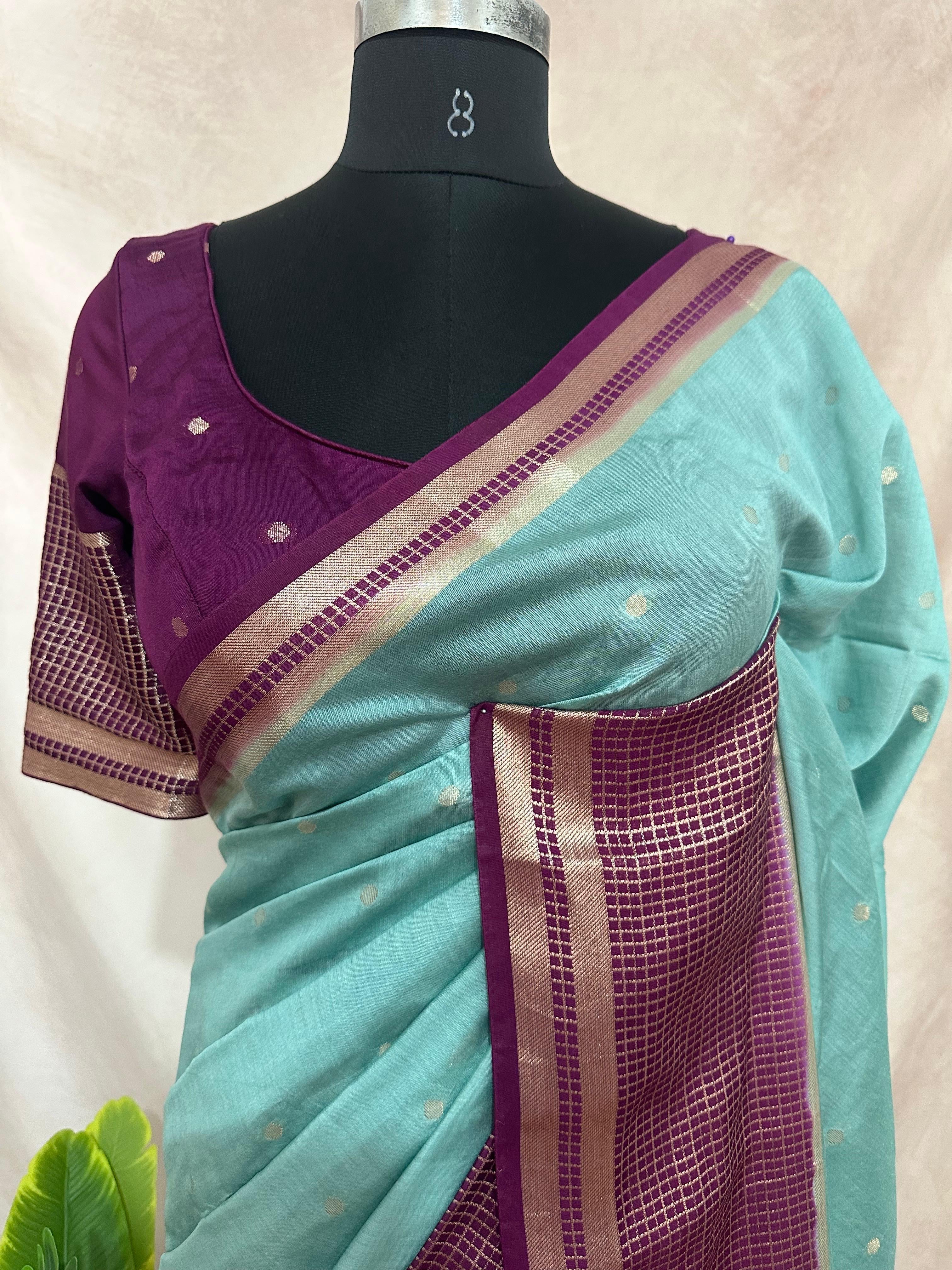 Semi mysore silk saree with stitched blouse