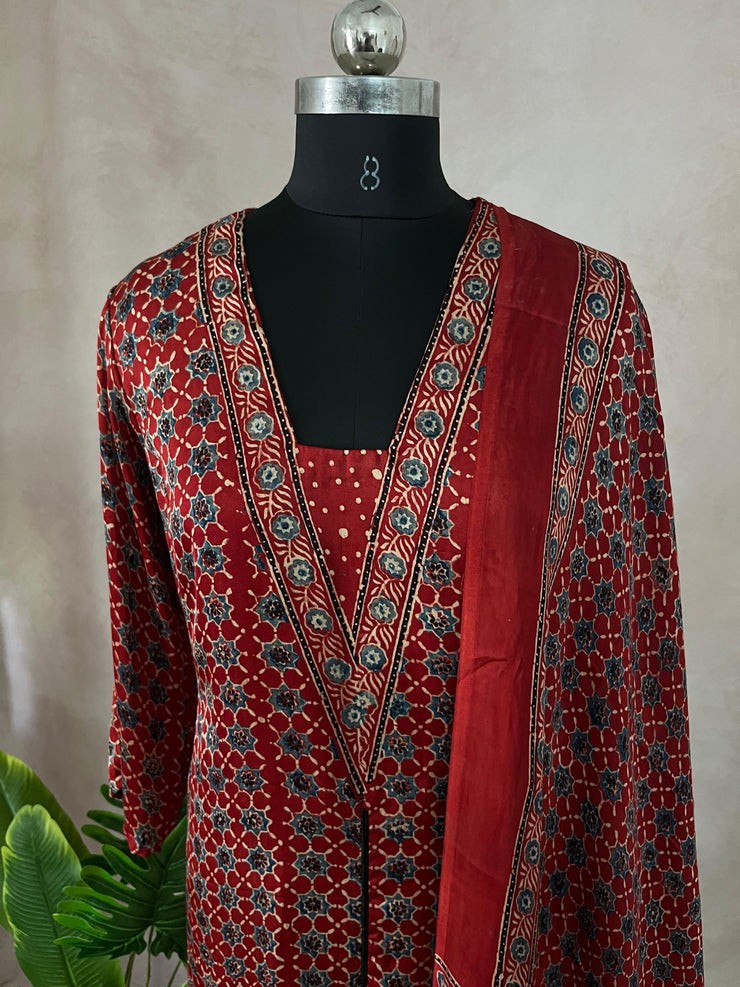Modal silk kurti with Ajrakh hand block print