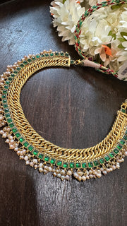 Designer inspired necklace with green kemp stones