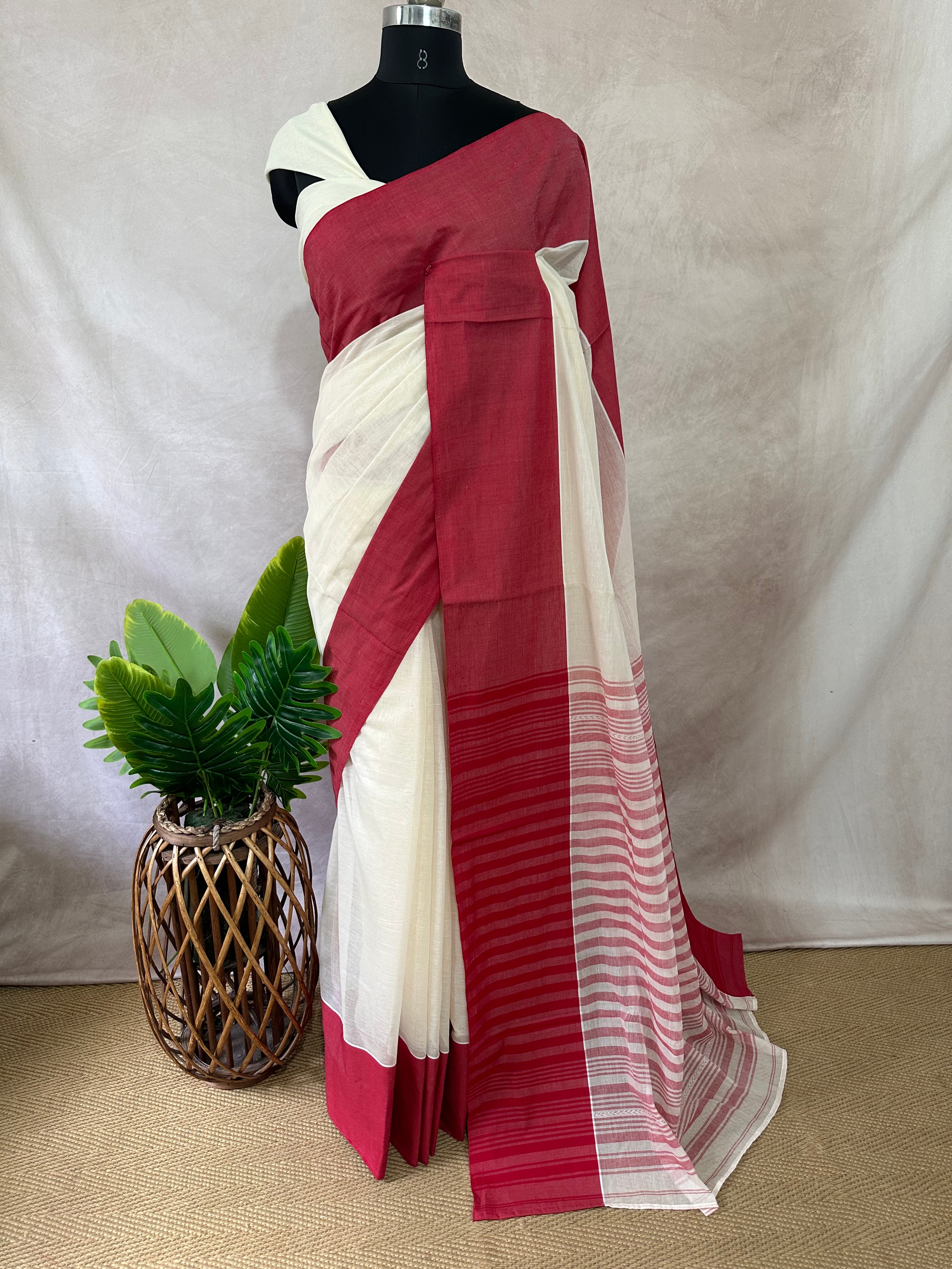 Dhaniakhali sarees with red border