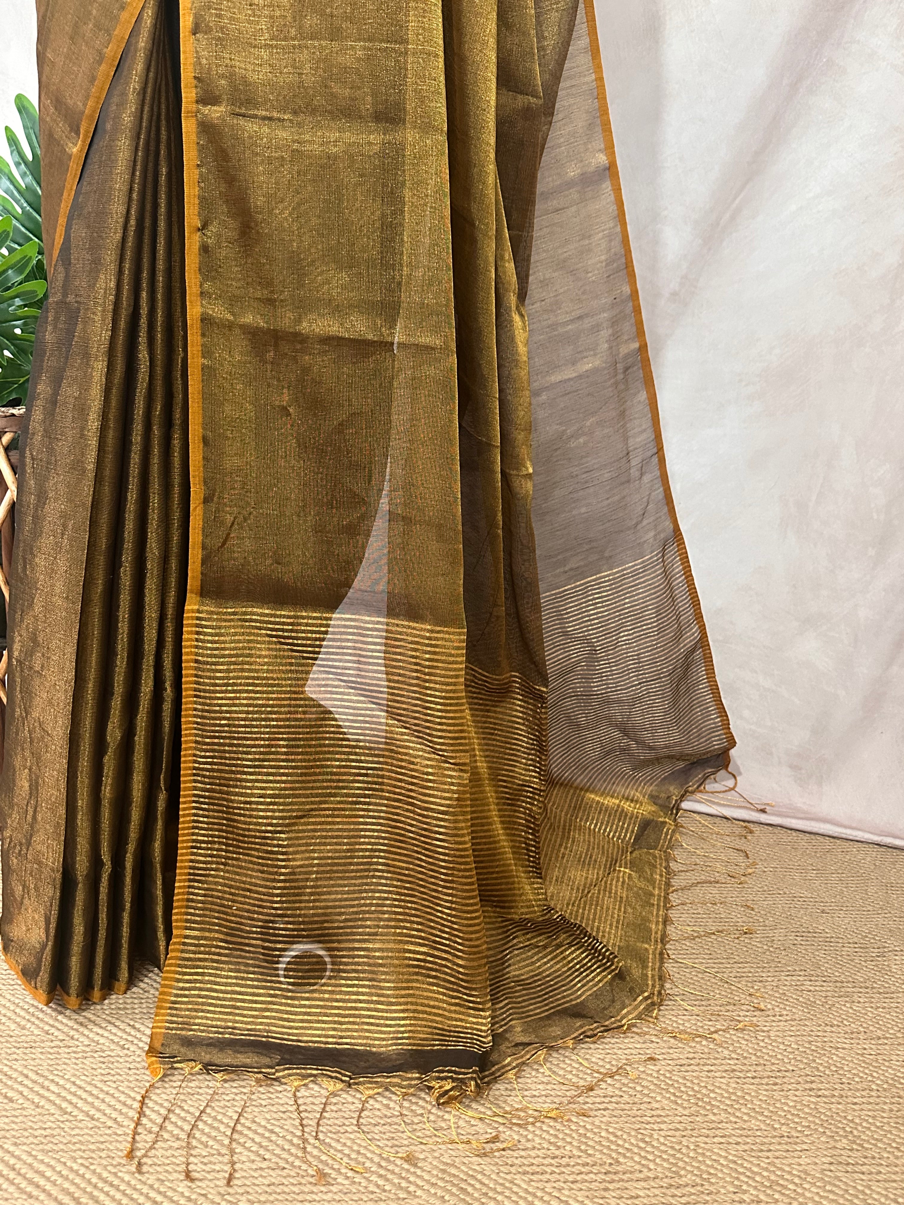 Pure Tissue linen tested Zari saree, no BP