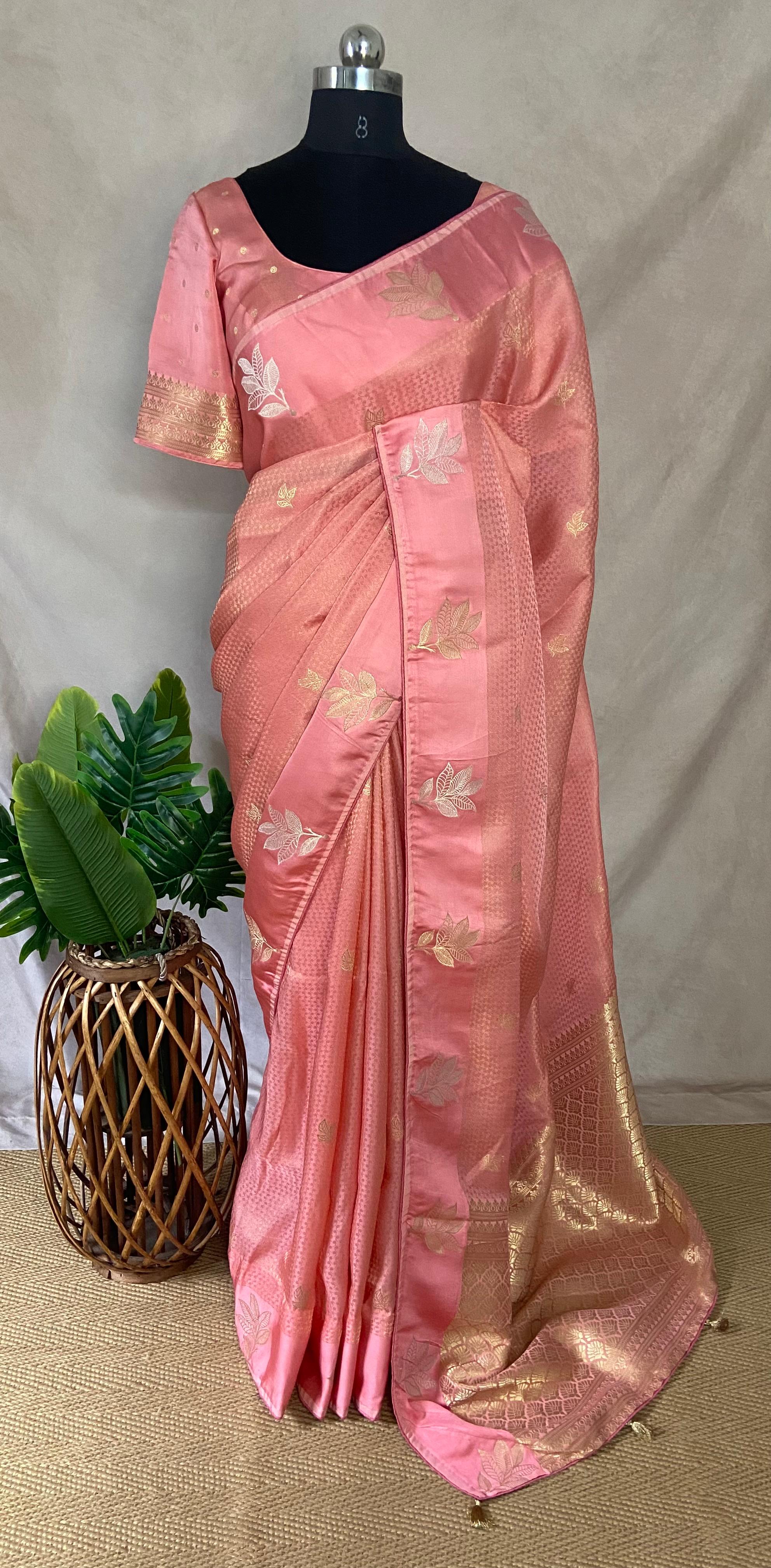 Semi banarsi silk saree with stitched blouse