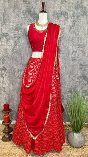 Red Banarsi Skirt with Blouse and Dupatta