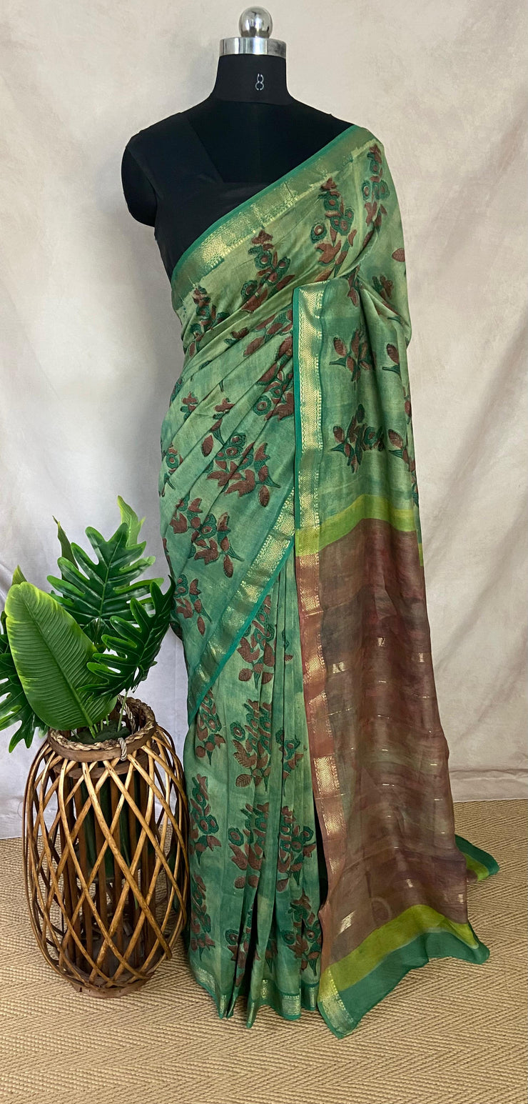 Nashpal Maheshwari cotton saree, Hand block printed with Natural dye