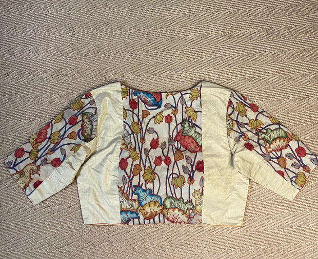 Sandalwood color silk blouse with pichwai and kantha work