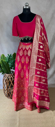 Pink Banarsi silk lehanga