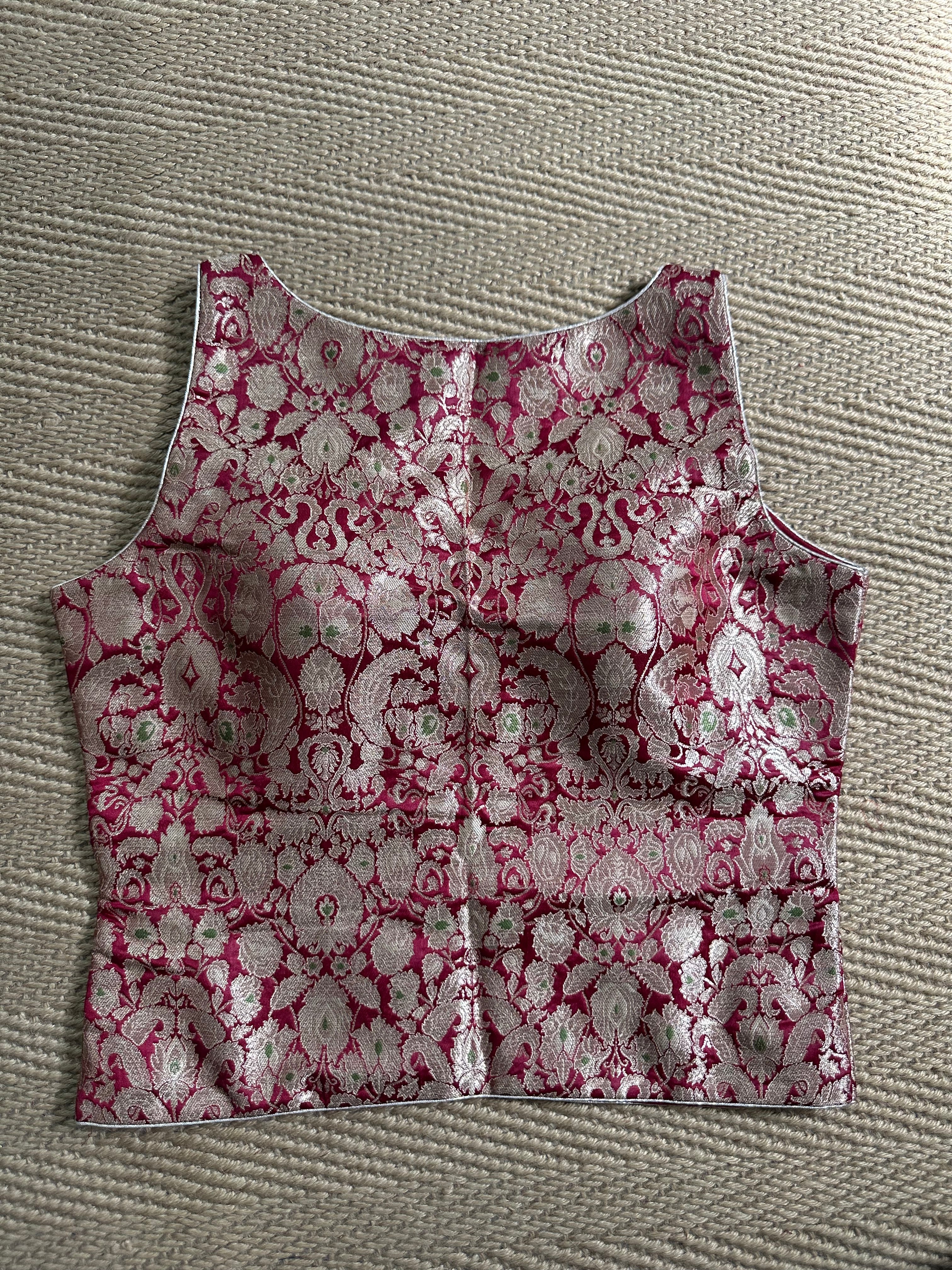 Maroon banarsi brocade long top